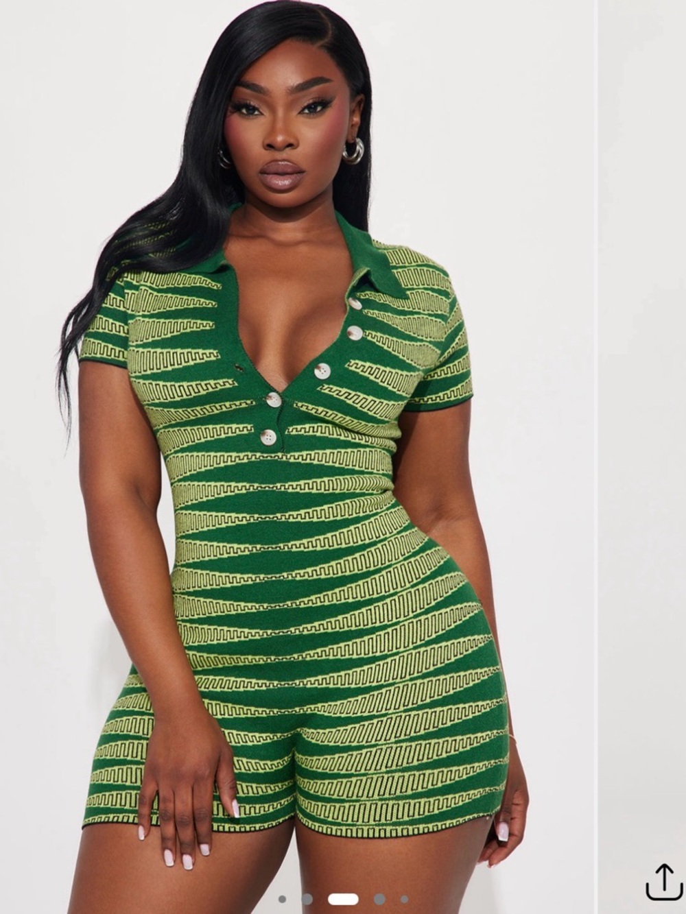 Fashion Nova Green Striped Polo Knit Romper